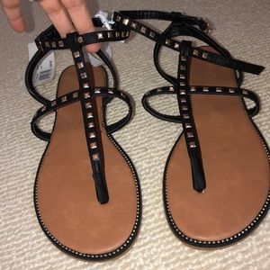 Olivia Miller gold studded black sandals